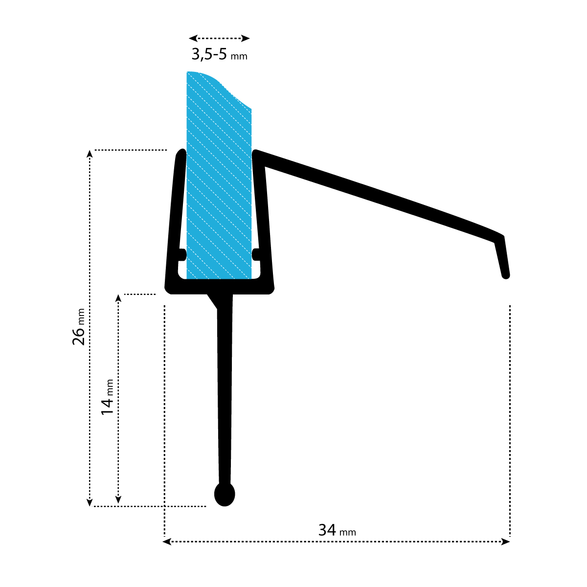 STEIGNER Joint de douche pour paroi en verre joint d/'étanchéité PVC droit pour les cabines de douche réctangulaires UK20-08 200cm vitre 8//9 mm